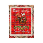 Personalized Gift Plaid Tartan Blanket Clan Buurnett Modern With Moose Lover Xmas Gift Santa Riding Christmas Fleece Blanket