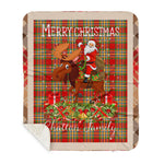 Personalized Gift Plaid Tartan Blanket Clan Chattan Modern With Moose Lover Xmas Gift Santa Riding Buffalo Plaid Christmas Sherpa Blanket