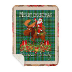 Personalized Gift Plaid Tartan Blanket Clan Duncan of Sketraw With Moose Lover Xmas Gift Santa Riding Buffalo Plaid Christmas Sherpa Blanket