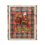 Personalized Gift Plaid Tartan Blanket Clan Stewart Royal Ancient With Moose Lover Xmas Gift Santa Riding Christmas Fleece Blanket