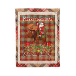 Personalized Gift Plaid Tartan Blanket Clan Chattan Modern With Moose Lover Xmas Gift Santa Riding Christmas Fleece Blanket