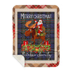 Personalized Gift Plaid Tartan Blanket Clan Fletcher of Dunans With Moose Lover Xmas Gift Santa Riding Buffalo Plaid Christmas Sherpa Blanket