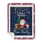 Personalized Gift Tartan Plaid Blanket Clan Home Hume With Funny Santa Snowman Reindeer Merry Christmas Gift Sherpa Blanket, blue plaid sherpa blanket,blue tartan sherpa blanket,Buchan,buffalo plaid sherpa blanket,christmas sherpa blanket,Christmas Throw Blanket
