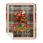 Personalized Gift Plaid Tartan Blanket Clan MacAndrew With Moose Lover Xmas Gift Santa Riding Buffalo Plaid Christmas Sherpa Blanket