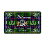 Doormat - Welcome Mat Scottish Clan Badge Forsyth Tartan Door Mat, Plaid Doormat With Thistle and Two Lion Scottish