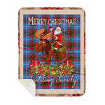 Personalized Gift Plaid Tartan Blanket Clan Spalding With Moose Lover Xmas Gift Santa Riding Buffalo Plaid Christmas Sherpa Blanket