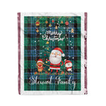 Personalized Gift Tartan Plaid Blanket Clan Stewart Old Ancient With Funny Santa Snowman Reindeer Merry Christmas Fleece Blanket, Home Living Room, Plaid Blanket, Tartan Blanket, Scottish Blanket, Buffalo fleece blanket, Christmas Blanket