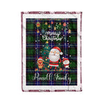 Personalized Gift Tartan Plaid Blanket Clan Russell With Funny Santa Snowman Reindeer Merry Christmas Fleece Blanket, Home Living Room, Plaid Blanket, Tartan Blanket, Scottish Blanket, Buffalo fleece blanket, Christmas Blanket