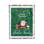 Personalized Gift Tartan Plaid Blanket Clan Johnston With Funny Santa Snowman Reindeer Merry Christmas Fleece Blanket, Home Living Room, Plaid Blanket, Tartan Blanket, Scottish Blanket, Buffalo fleece blanket, Christmas Blanket