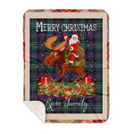 Personalized Gift Plaid Tartan Blanket Clan Rose Hunting Modern With Moose Lover Xmas Gift Santa Riding Buffalo Plaid Christmas Sherpa Blanket