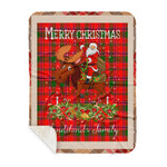 Personalized Gift Plaid Tartan Blanket Clan Sandilands With Moose Lover Xmas Gift Santa Riding Buffalo Plaid Christmas Sherpa Blanket