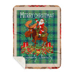 Personalized Gift Plaid Tartan Blanket Clan Kennedy Ancient With Moose Lover Xmas Gift Santa Riding Buffalo Plaid Christmas Sherpa Blanket