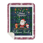 Personalized Gift Tartan Plaid Blanket Clan Matheson Hunting With Funny Santa Snowman Reindeer Merry Christmas Gift Sherpa Blanket, blue plaid sherpa blanket,blue tartan sherpa blanket,Buchan,buffalo plaid sherpa blanket,christmas sherpa blanket,Christmas Throw Blanket
