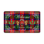 Doormat - Welcome Mat Scottish Clan Charteris Tartan Door Mat, Plaid Doormat With Thistle and Two Lion Scottish