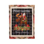 Personalized Gift Plaid Tartan Blanket Clan Navy Dress Blue With Moose Lover Xmas Gift Santa Riding Christmas Fleece Blanket