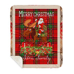 Personalized Gift Plaid Tartan Blanket Clan Seton With Moose Lover Xmas Gift Santa Riding Buffalo Plaid Christmas Sherpa Blanket