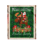 Personalized Gift Plaid Tartan Blanket Clan Dunbar Hunting With Moose Lover Xmas Gift Santa Riding Christmas Fleece Blanket