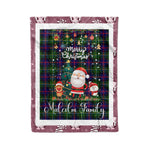 Personalized Gift Tartan Plaid Blanket Clan Malcolm With Funny Santa Snowman Reindeer Merry Christmas Fleece Blanket, Home Living Room, Plaid Blanket, Tartan Blanket, Scottish Blanket, Buffalo fleece blanket, Christmas Blanket