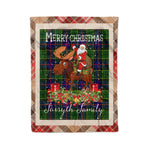 Personalized Gift Plaid Tartan Blanket Clan Forsyth Modern With Moose Lover Xmas Gift Santa Riding Christmas Fleece Blanket