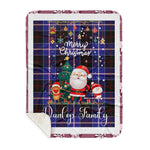 Personalized Gift Tartan Plaid Blanket Clan Dunlop Modern With Funny Santa Snowman Reindeer Merry Christmas Gift Sherpa Blanket, blue plaid sherpa blanket,blue tartan sherpa blanket,Buchan,buffalo plaid sherpa blanket,christmas sherpa blanket,Christmas Throw Blanket