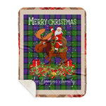 Personalized Gift Plaid Tartan Blanket Clan MacBrayne With Moose Lover Xmas Gift Santa Riding Buffalo Plaid Christmas Sherpa Blanket