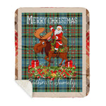 Personalized Gift Plaid Tartan Blanket Clan Cathcart With Moose Lover Xmas Gift Santa Riding Buffalo Plaid Christmas Sherpa Blanket