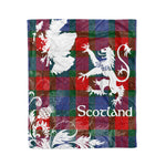 Scotstee Shop Tartan Plaid Fleece Blankets Thistle and Lion Scottish Clan Mar Plaid Blanket