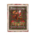 Personalized Gift Plaid Tartan Blanket Clan Grant of Monymusk With Moose Lover Xmas Gift Santa Riding Christmas Fleece Blanket