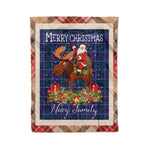 Personalized Gift Plaid Tartan Blanket Clan Navy US Edzell With Moose Lover Xmas Gift Santa Riding Christmas Fleece Blanket