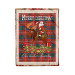 Personalized Gift Plaid Tartan Blanket Clan Chisholm Ancient With Moose Lover Xmas Gift Santa Riding Christmas Fleece Blanket