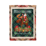 Personalized Gift Plaid Tartan Blanket Clan Gordon Fabric With Moose Lover Xmas Gift Santa Riding Christmas Fleece Blanket