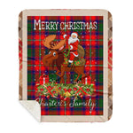 Personalized Gift Plaid Tartan Blanket Clan Charteris With Moose Lover Xmas Gift Santa Riding Buffalo Plaid Christmas Sherpa Blanket