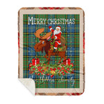 Personalized Gift Plaid Tartan Blanket Clan MacMillan Hunting Ancient With Moose Lover Xmas Gift Santa Riding Plaid Christmas Sherpa Blanket