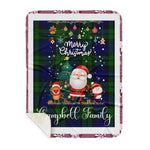 Personalized Gift Tartan Plaid Blanket Clan Campbell With Funny Santa Snowman Reindeer Merry Christmas Gift Sherpa Blanket, blue plaid sherpa blanket,blue tartan sherpa blanket,Buchan,buffalo plaid sherpa blanket,christmas sherpa blanket,Christmas Throw Blanket