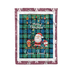 Personalized Gift Tartan Plaid Blanket Clan Gunn Ancient With Funny Santa Snowman Reindeer Merry Christmas Fleece Blanket, Christmas Blanket, Plaid Blanket, Tartan Blanket,Scottish Blanket