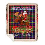 Personalized Gift Plaid Tartan Blanket Clan Glas With Moose Lover Xmas Gift Santa Riding Buffalo Plaid Christmas Sherpa Blanket