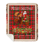 Personalized Gift Plaid Tartan Blanket Clan MacKinnon Modern With Moose Lover Xmas Gift Santa Riding Plaid Christmas Sherpa Blanket