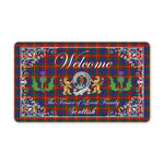 Doormat - Welcome Mat Scottish Clan Badge Fraser of Lovat Tartan Door Mat, Plaid Doormat With Thistle and Two Lion Scottish