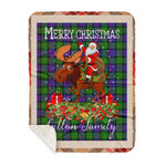 Personalized Gift Plaid Tartan Blanket Clan Gillon With Moose Lover Xmas Gift Santa Riding Buffalo Plaid Christmas Sherpa Blanket