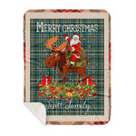 Personalized Gift Plaid Tartan Blanket Clan Scott Ancient With Moose Lover Xmas Gift Santa Riding Buffalo Plaid Christmas Sherpa Blanket