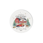 Scotstee Shop - A Very Christmas Circle Ornament Rustic Winter Barn Vintage Red Farmhouse Truck Ceramic Ornament