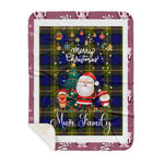Personalized Gift Tartan Plaid Blanket Clan Muir With Funny Santa Snowman Reindeer Merry Christmas Gift Sherpa Blanket, blue plaid sherpa blanket,blue tartan sherpa blanket,Buchan,buffalo plaid sherpa blanket,christmas sherpa blanket,Christmas Throw Blanket