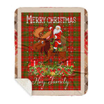 Personalized Gift Plaid Tartan Blanket Clan Hay With Moose Lover Xmas Gift Santa Riding Buffalo Plaid Christmas Sherpa Blanket