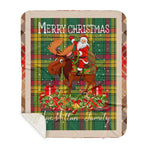 Personalized Gift Plaid Tartan Blanket Clan MacMillan Old Ancient With Moose Lover Xmas Gift Santa Riding Plaid Christmas Sherpa Blanket