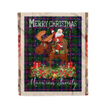 Personalized Gift Plaid Tartan Blanket Clan Morrison With Moose Lover Xmas Gift Santa Riding Christmas Fleece Blanket
