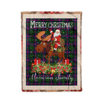 Personalized Gift Plaid Tartan Blanket Clan Morrison With Moose Lover Xmas Gift Santa Riding Christmas Fleece Blanket