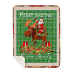 Personalized Gift Plaid Tartan Blanket Clan Currie With Moose Lover Xmas Gift Santa Riding Buffalo Plaid Christmas Sherpa Blanket