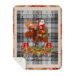 Personalized Gift Plaid Tartan Blanket Clan Glen Grey With Moose Lover Xmas Gift Santa Riding Buffalo Plaid Christmas Sherpa Blanket