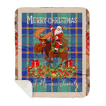 Personalized Gift Plaid Tartan Blanket Clan US Marine With Moose Lover Xmas Gift Santa Riding Buffalo Plaid Christmas Sherpa Blanket