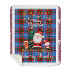 Personalized Gift Tartan Plaid Blanket Clan Skirving With Funny Santa Snowman Reindeer Merry Christmas Gift Sherpa Blanket, blue plaid sherpa blanket,blue tartan sherpa blanket,Buchan,buffalo plaid sherpa blanket,christmas sherpa blanket,Christmas Throw Blanket